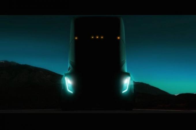 Teaser voor een semi-vrachtwagen van Tesla