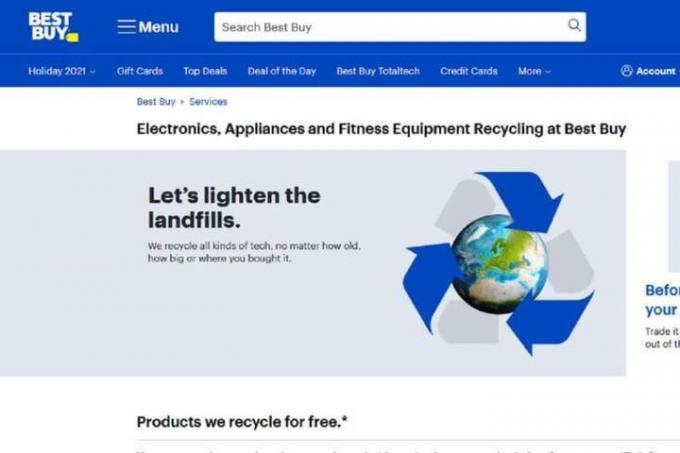 „Best Buy“ perdirbimo programos svetainės ekrano kopija.