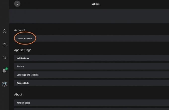 Xbox ऐप में लिंक किए गए खाते।