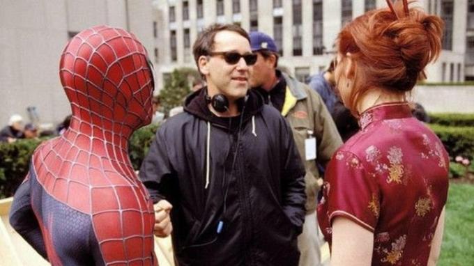 Sam Raimi con Tobey Maguire y Kirsten Dunst durante su etapa en Spider-Man.