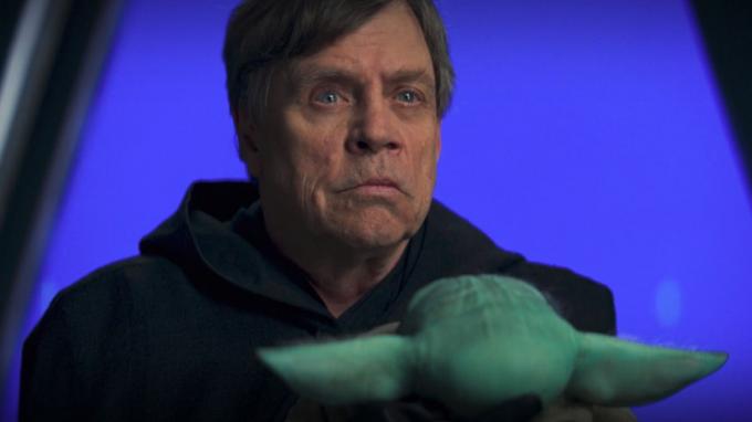 Mark Hamill e Grogu no final da 2ª temporada de The Mandalorian.