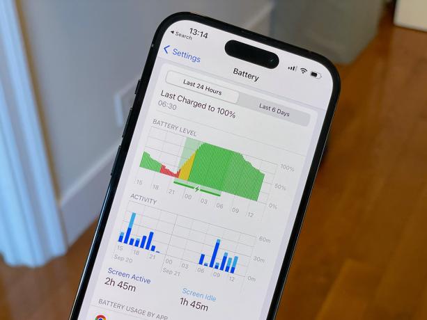 iPhone 14 Pro batterilevetid innstillinger.
