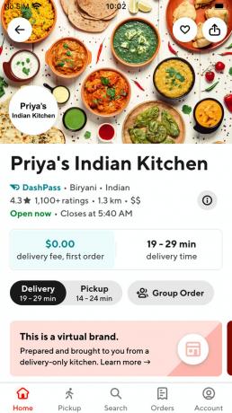 En restaurantmenu i DoorDash.