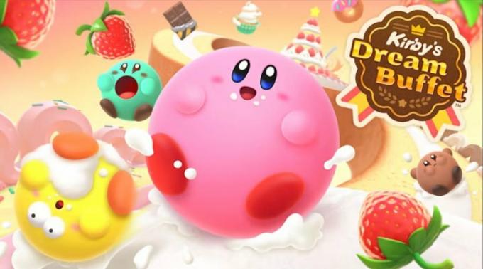 Kirby appare come una grande palla rotonda in Kirby's Dream Buffet.