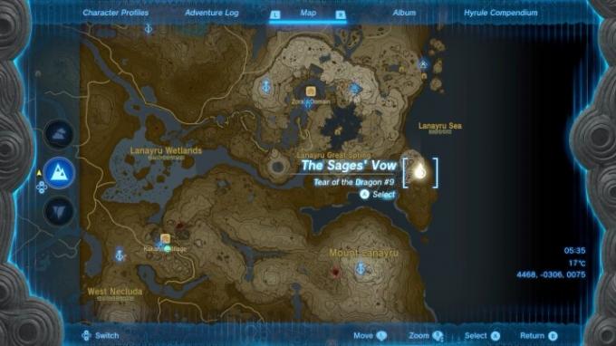 Un mapa que muestra una ubicación de Tear of the Dragon.