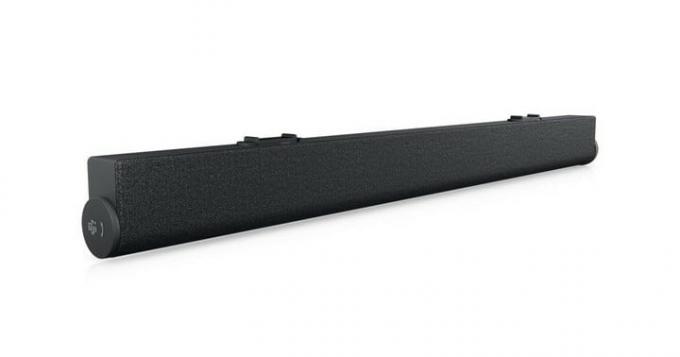 Dell Slim konference-soundbar mod en hvid baggrund.