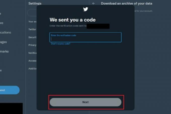 Екранът Изпратихме ви код на уебсайта на Twitter за настолен компютър.
