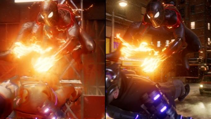 Una comparación de un movimiento final en Spider-Man Miles Morales.