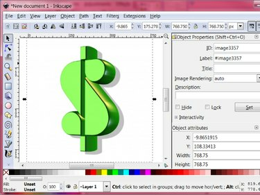 ภาพ jpeg ต้นฉบับถูกโหลดและเลือกในหน้าต่าง Inkscape