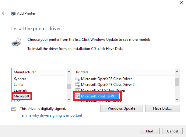 الطباعة إلى PDF في نظام التشغيل Windows