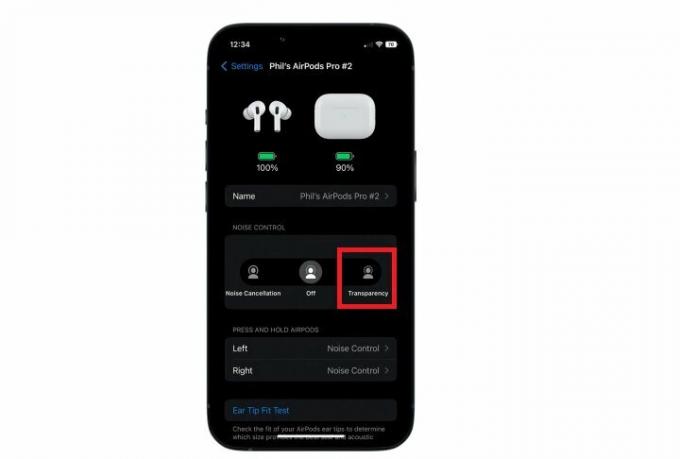 Параметр прозрачности в настройках AirPods Pro 2.