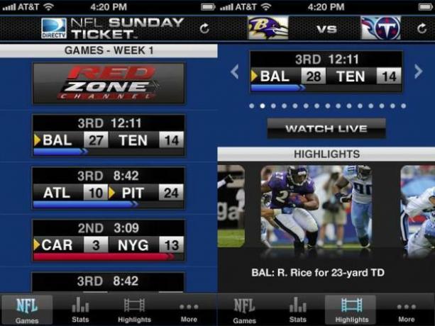 Aplicación de fútbol de captura de pantalla del boleto del domingo de la nfl