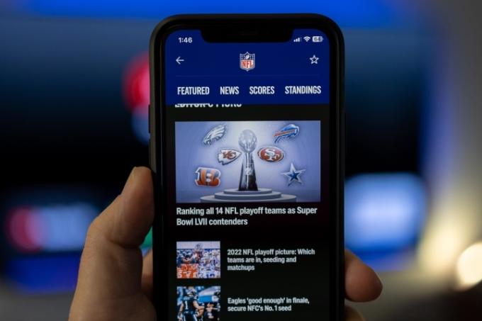 Super Bowl 2023 sur l'application NFL sur un iPhone.