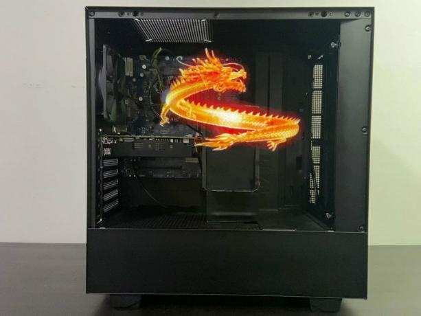 Carcasa pentru PC Showcase Hologram Solo cu efect holografic în uz.