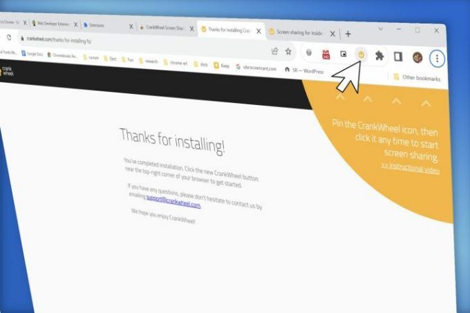 მაუსის მაჩვენებელი, რომელიც ტრიალებს CrankWheel Chrome Eextension-ზე.