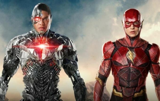 Cyborg ja The Flash seisovat vierekkäin DCEU-stopissa.