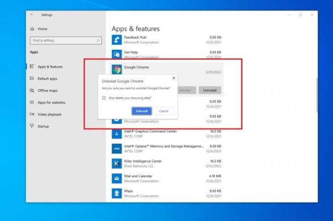 Eliminar Chrome de la aplicación de configuración de Windows 10.