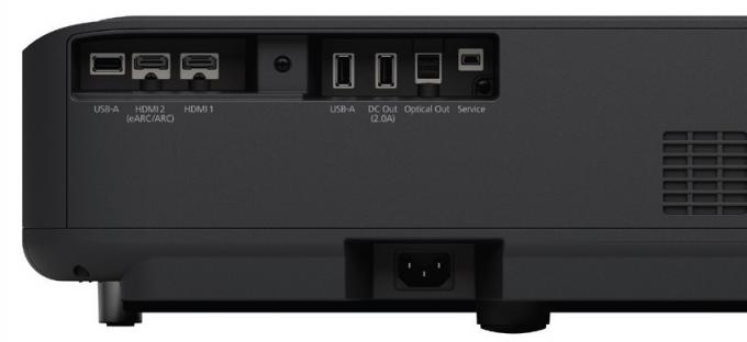 Epson EpiqVision Ultra LS650 უკანა პანელის პორტები.