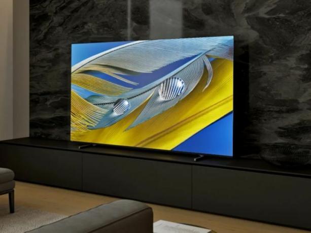 Oturma odasında Sony 55 inç Bravia OLED TV.