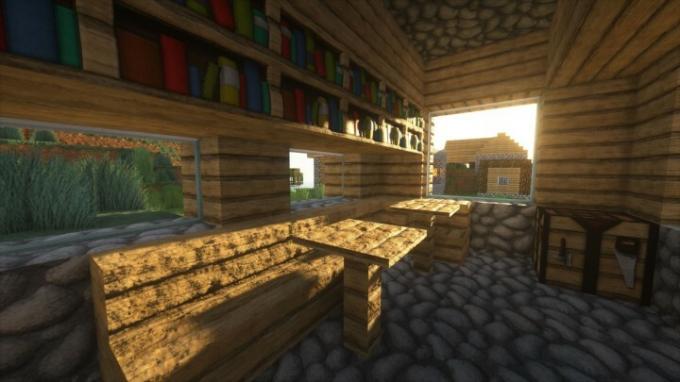 Minecraft-screenshot van het interieur van het gebouw