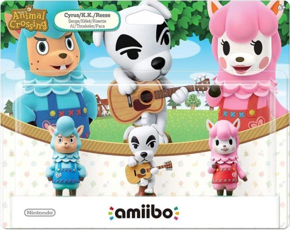 Пакет Amiibo, включващ KK Slider, Cyrus и Reese.