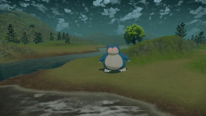 Um Alpha Snorlax à noite em Pokémon Legends: Arceus.