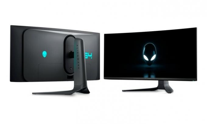 Bagian depan dan belakang monitor Alienware QD-OLED.