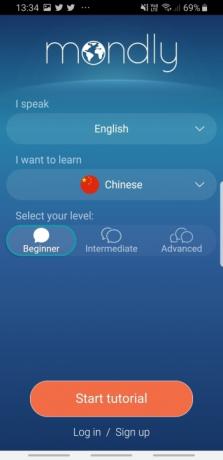 Mondly-Sprachlern-App zum Chinesisch-Auswahlbildschirm