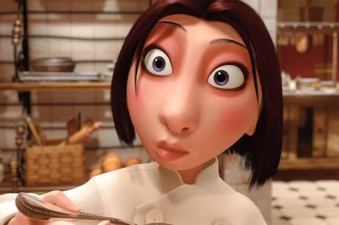 Colette Tatou hält einen Holzlöffel in Ratatouille.