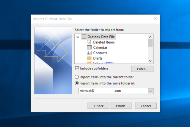 foldery importu programu Outlook