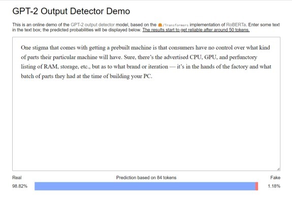Keluaran dari Detektor GPT-2.