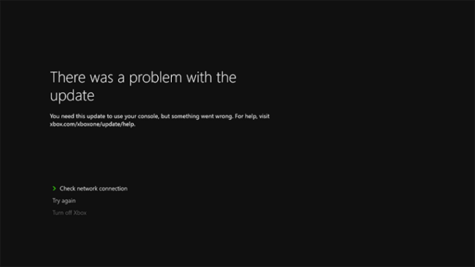 Xbox One-konsolen kommer inte att uppdatera skärmdump