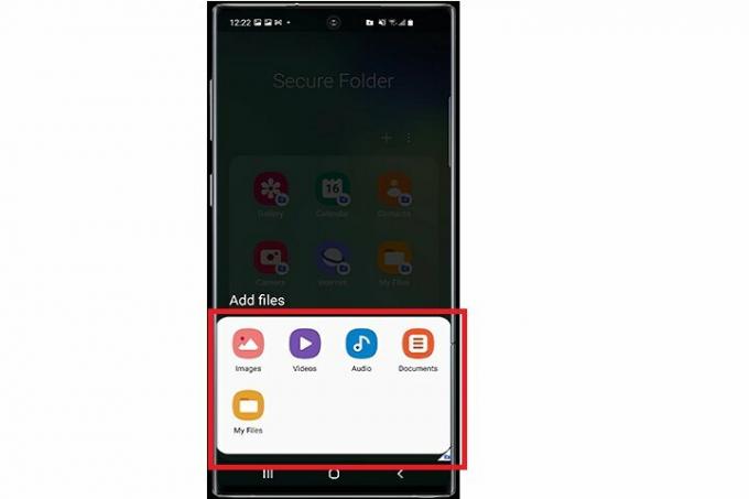 Failo tipo parinktys „Samsung Secure Folder“.