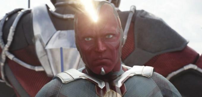 Vision menembakkan sinar lasernya di Captain America: Civil War.