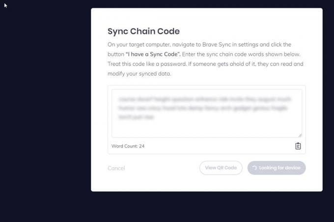 Brave Sync řetězový kód