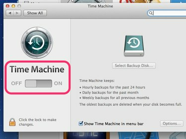 เลื่อนสวิตช์เพื่อเปิด Time Machine