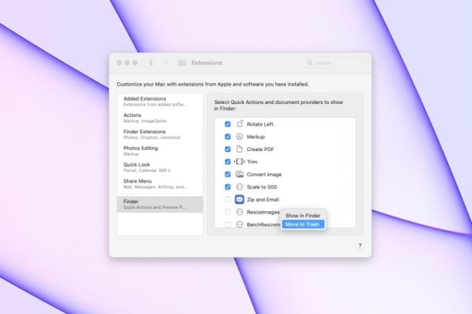 So verwenden Sie Schnellaktionen für die Löschaktion „Mac Automator“.