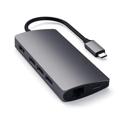 Satechi Aluminium Multi-Port Adapter V2 - 4K HDMI (60Hz), Gigabit Ethernet, USB-C-opladning, SDMicro-kortlæsere, USB 3.0 - Kompatibel med 2020 MacBook Pro Air M1 (Space Grey)