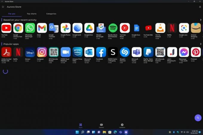 La tienda de aplicaciones Aurora en Windows 11.