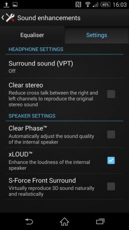Sony Xperia Z2 screenshot lydforbedringer