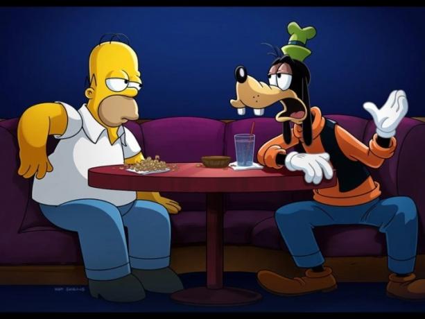 Homer en Goofy in The Simpsons in Plusaversary.