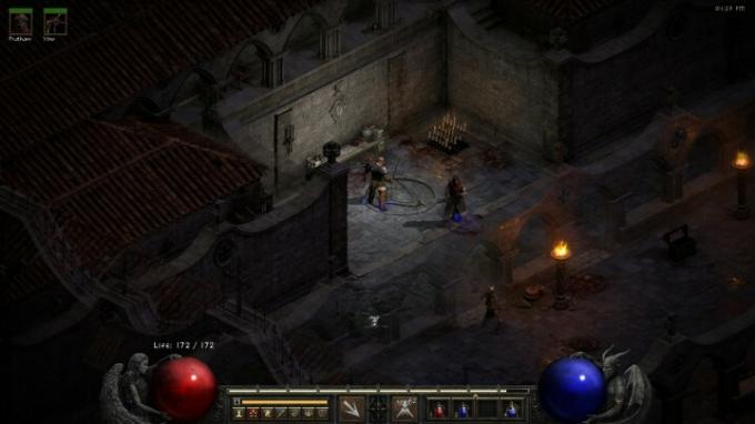 Sama huone Diablo II: Resurrectedissa, paljon enemmän yksityiskohtia.