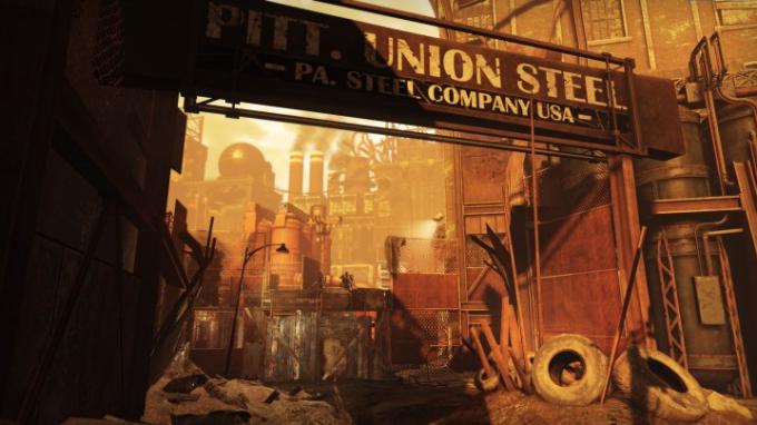 Een stadsgezicht in Fallout 76- The Pitt.