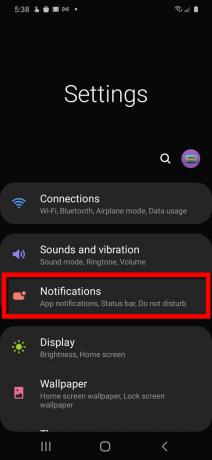 Notificações do Samsung Android 10