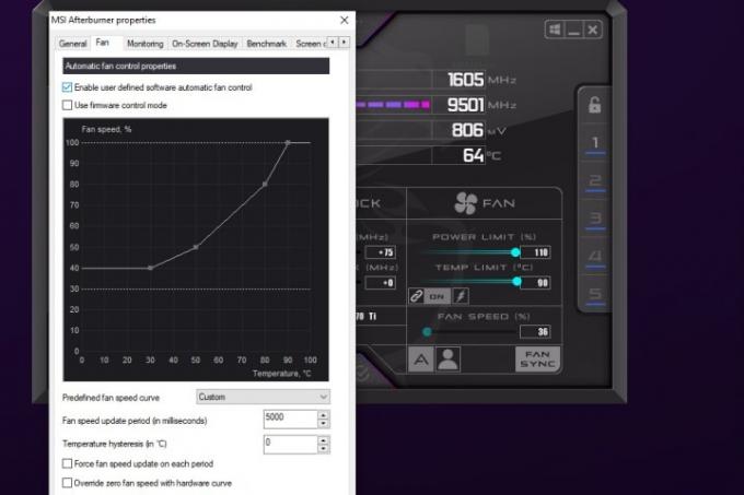 MSI Afterburner ventilátor görbe beállítása.