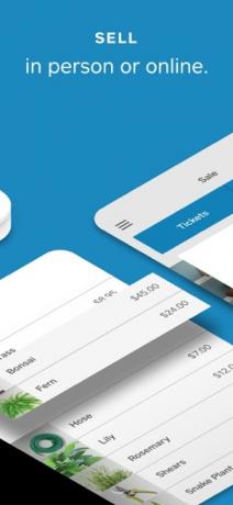 Знімок екрана програми Square із текстом «Продавайте особисто або онлайн»