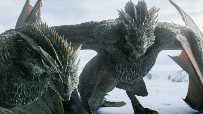 Daenerys sárkányai, Rhaegal és Drogon a Trónok harca 8. évadában.