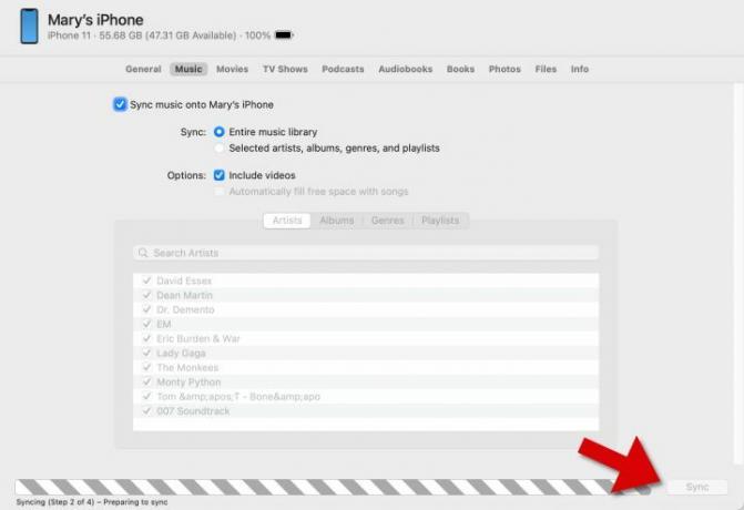 Haga clic en Sincronizar para iniciar la sincronización de Mac a iPhone.