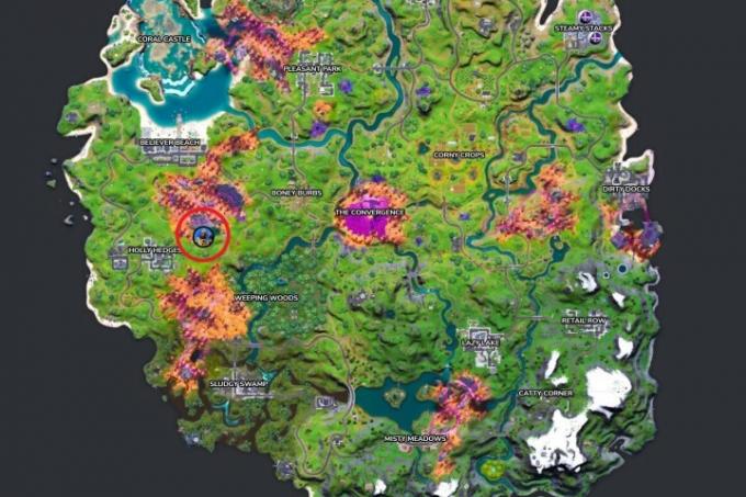 Mapa da localização da marreta em Fortnite.