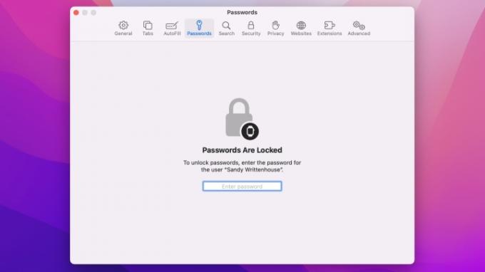 Password nelle Preferenze di Safari su Mac.